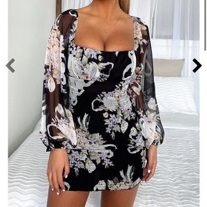 Black Floral Bodycon Dress